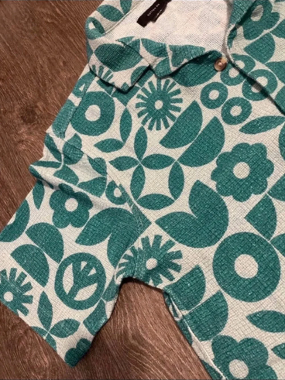 Cotton On Teal and White Geometric Floral Button-Down Shirt